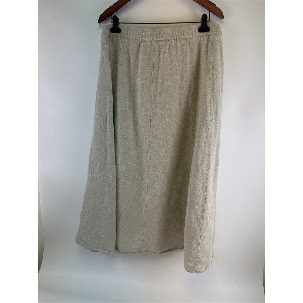 Soft Surroundings Linen Maxi Skirt Button Down Pockets Natural Tan Womens Large - Picture 5 of 12